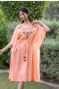 Coral Peach Embroidered Dola Silk Kaftan