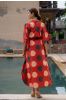 Red Polka Block Printed Kaftan Dress