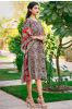 Bagru Red Block Printed Bordeded Cotton Kaftan Dress