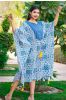 Blue Block Printed Cotton Kaftan Dress