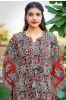 Bagru Red Block Printed Bordeded Cotton Kaftan Dress