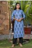 Blue Slub Cotton Printed Kurta 