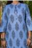 Blue Slub Cotton Printed Kurta 