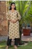 Camel Brown Slub Cotton Printed Kurta 