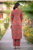 Red Block Printed Kurta 