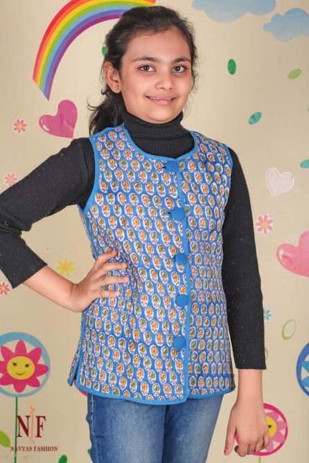 Blue Yellow Reversible Quilted Sleeveless Kids Jacket