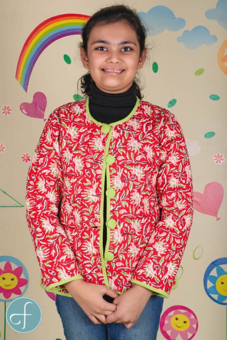 Peach Red Reversible Quilted Kids Jacket