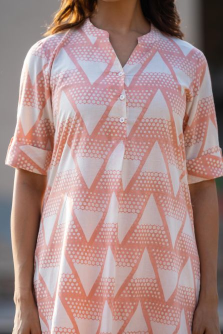 Peach Printed Kurta Co