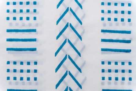 White And Blue Geometric Block Printed Fabric