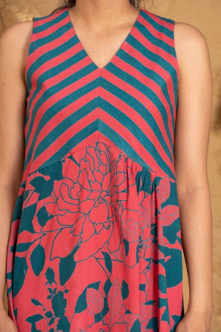 Green Pink Printed Midi Dress